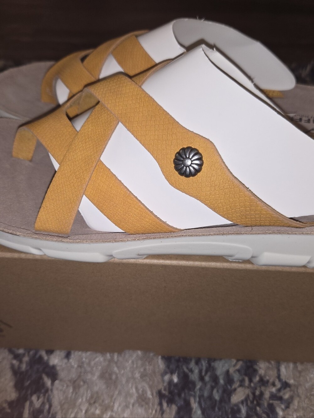 Cliffs by WHITE MOUNTAIN Women's Mustard Yellow Crisscross Sandals - Picture 3 of 7